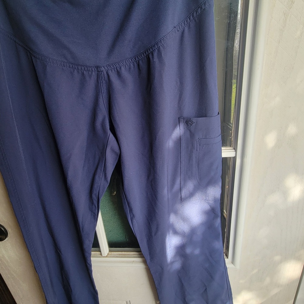 MedCouture +ONE Maternity Scrub Pants Navy Blue Small Petite SP Cargo Pocket - Picture 2 of 4